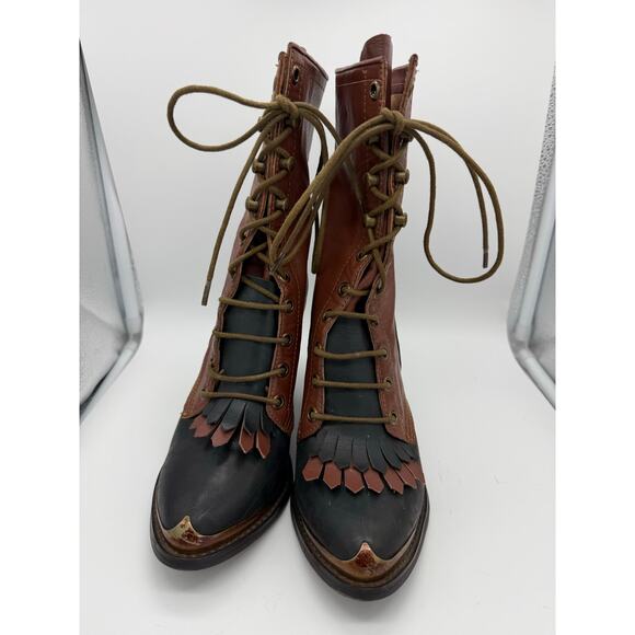 Jeffry Campbell Deadwood Lace Up Western High Heeled Boots Size 8 Brown Black - Picture 10 of 10